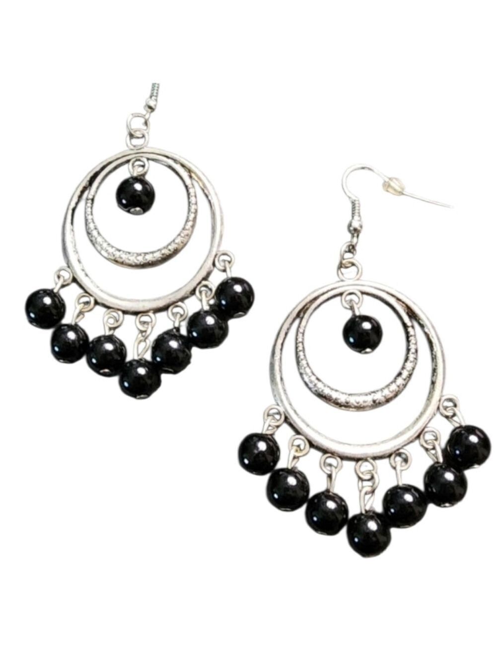 💥4 For $20💥Elegant Silvertone and Black Dangle Earrings